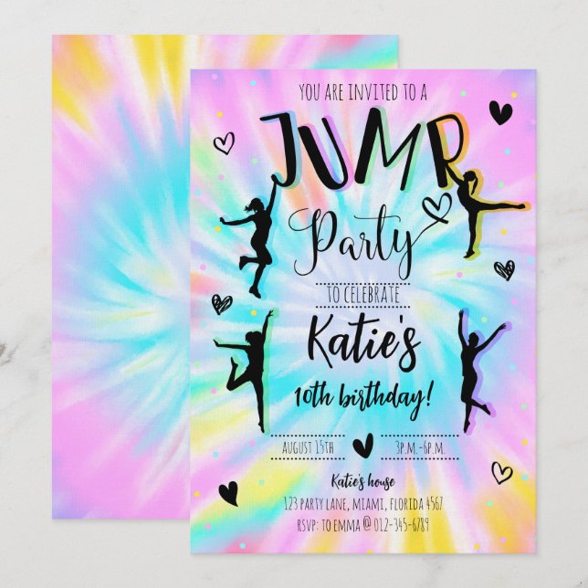 Jump Girl Tie Dye Birthday Party Invitation (Front/Back)