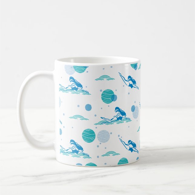 Jump in and Swimming Pattern Art Coffee Mug (Left)