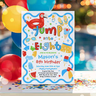 Jump Into Eight Summer Pool Party 8th Birthday Invitation