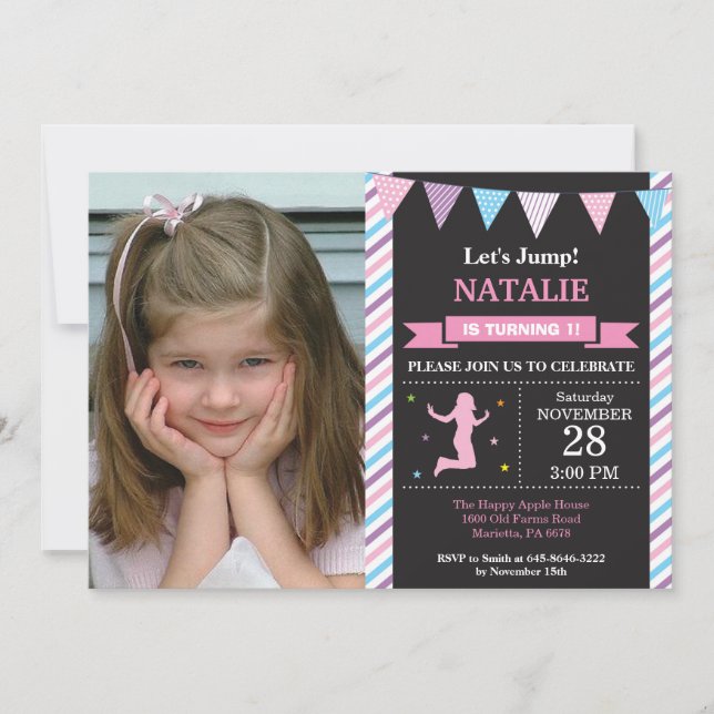 Jump Invitation Trampoline Birthday Party (Front)