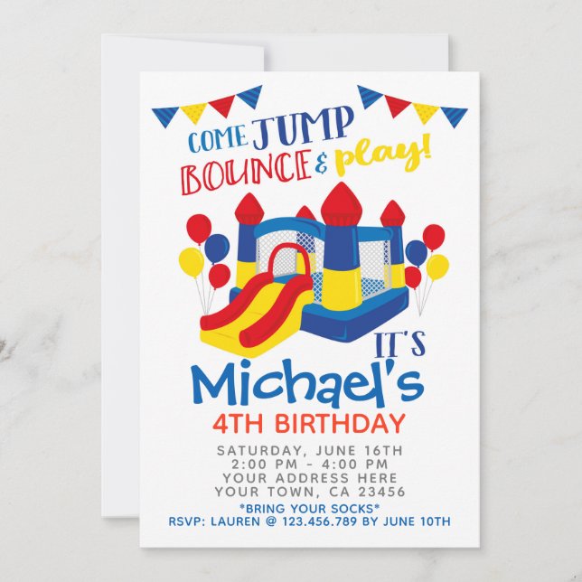 Jump Invitation, Trampoline Birthday Party Invitation (Front)