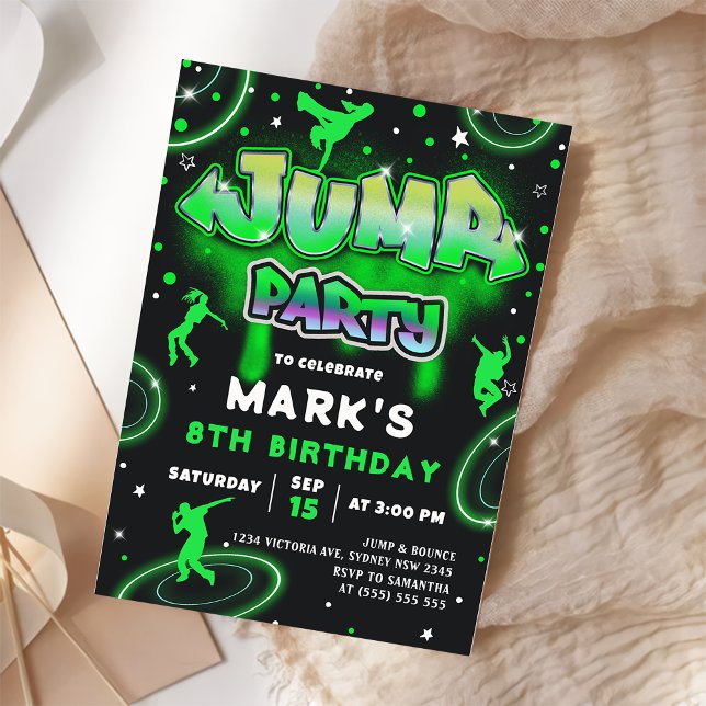 Jump Neon Trampoline Birthday Party Invitation (Creator Uploaded)