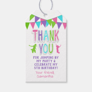 Jump party bounce pink teal purple favour tag