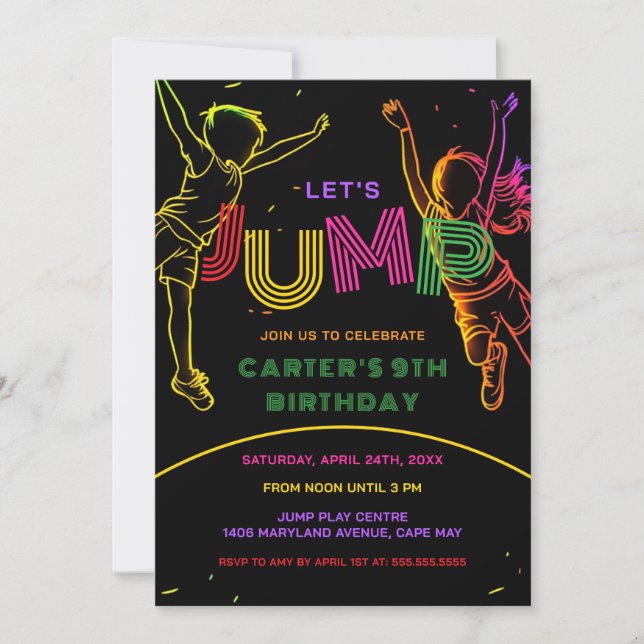 Jump Party Fun Kids Birthday Invitation (Front)