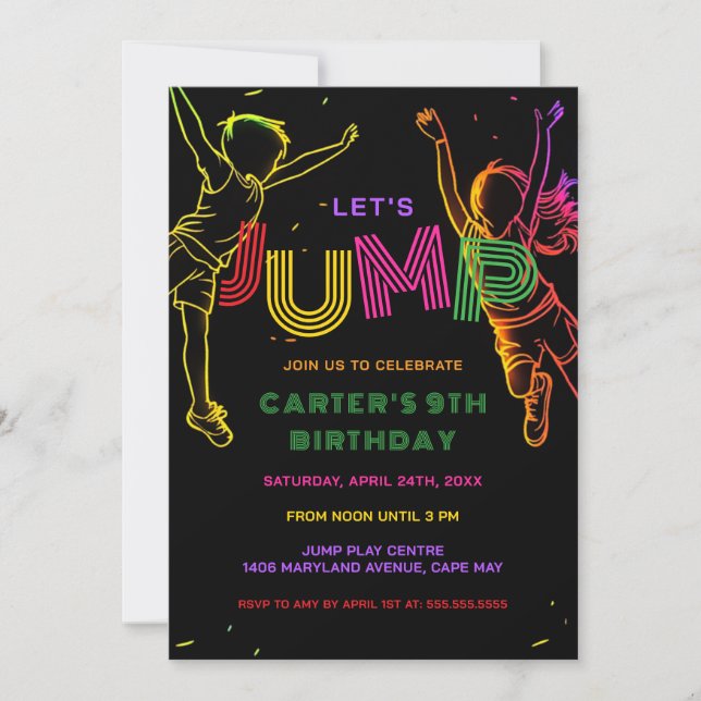 Jump Party Kids Birthday Invitation (Front)