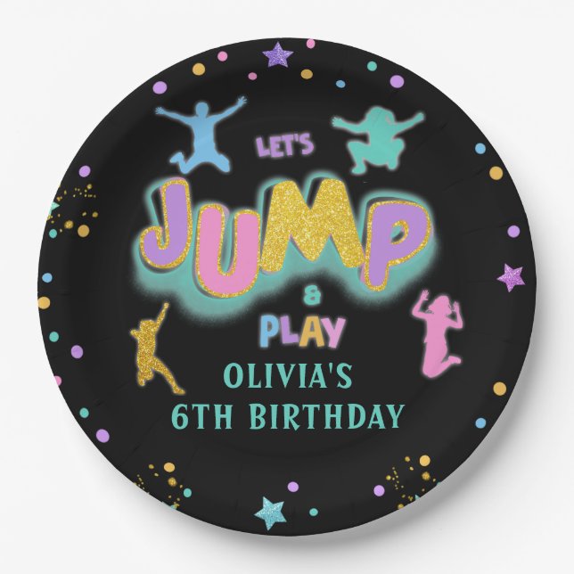 Jump Play Birthday Jump Trampoline Paper Plate (Front)