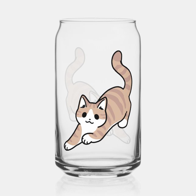 Jump Purr Jump: Playful Cat Design with Fun Art Can Glass (Front)