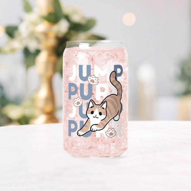 Jump Purr Jump: Playful Cat Design with Fun Art Can Glass (Insitu (Wedding))