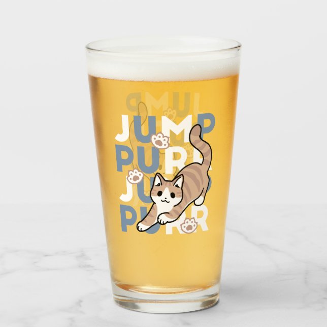 Jump Purr Jump: Playful Cat Design with Fun Art Glass (Front Filled)