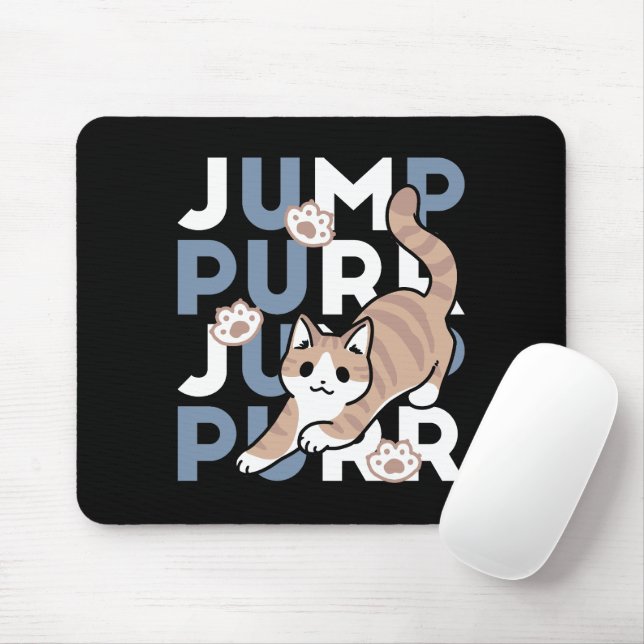 Jump Purr Jump: Playful Cat Design with Fun Art Mouse Mat (With Mouse)