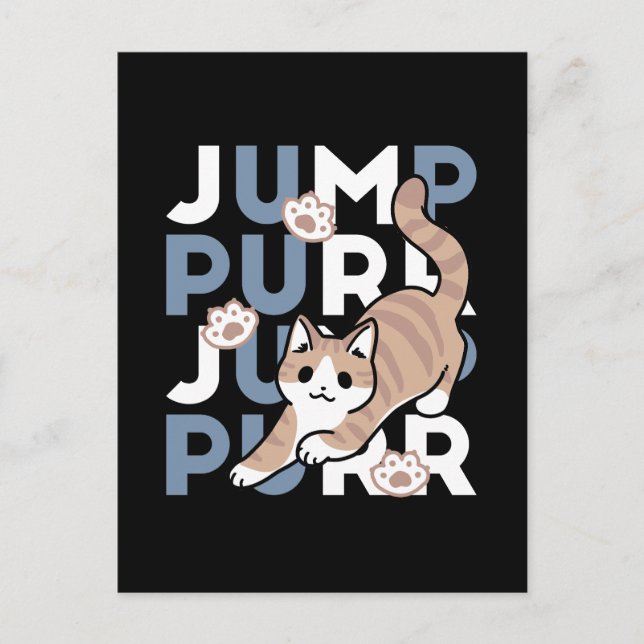 Jump Purr Jump: Playful Cat Design with Fun Art Postcard (Front)