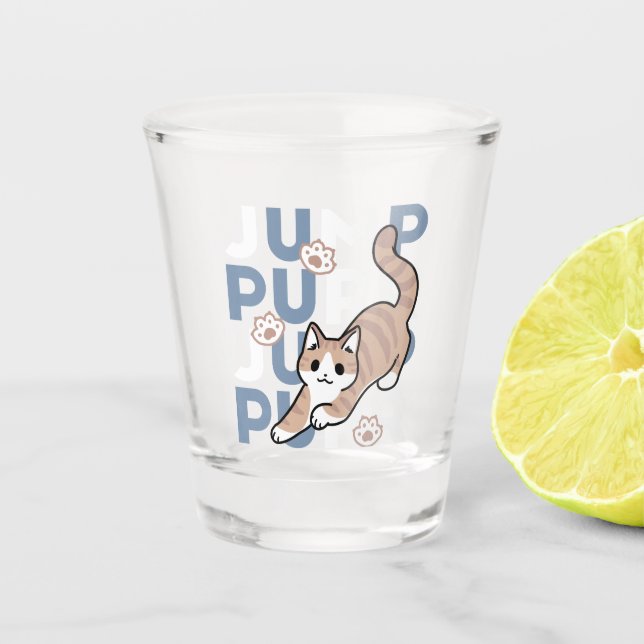 Jump Purr Jump: Playful Cat Design with Fun Art Shot Glass (Front)