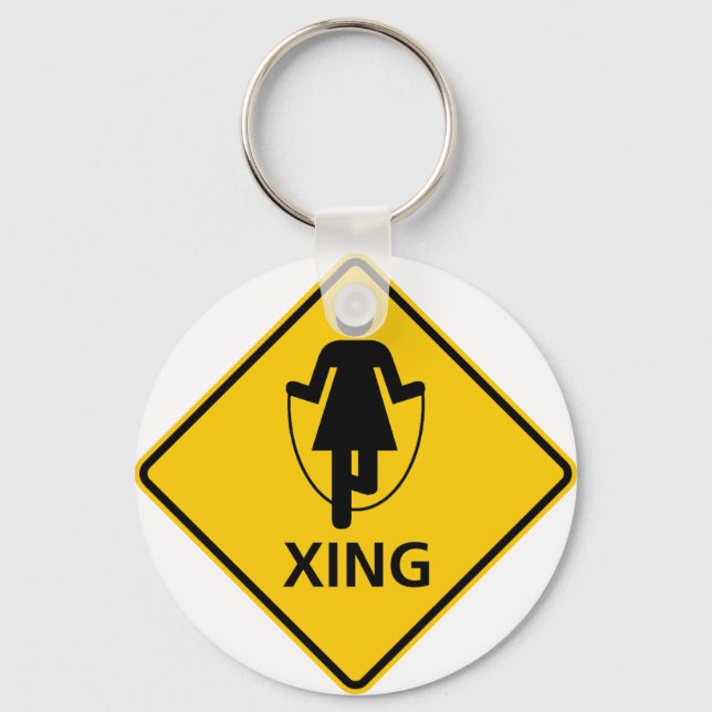 Jump Rope Crossing Highway Sign Key Ring (Front)