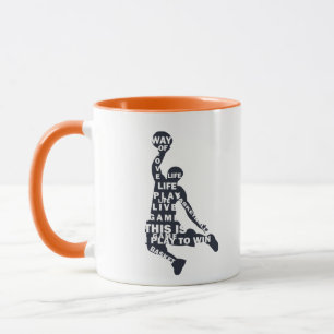 Jump shot basketball player with full body text mug