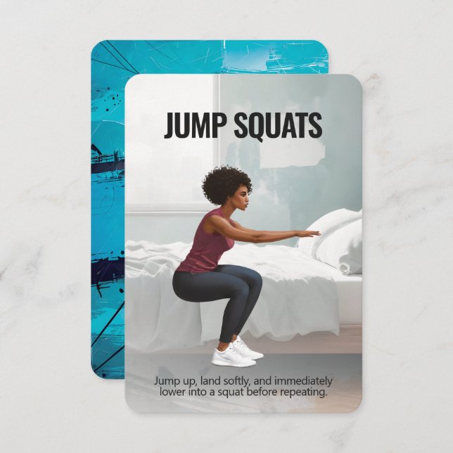 Jump Squats Fitness Card with Blue Backing (Front/Back)