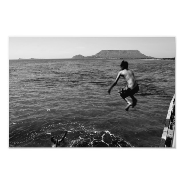 Jump to Sea Montecristi Dominican Republic BW Photo Print (Front)
