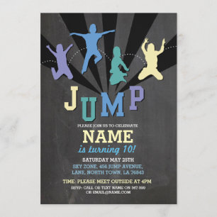 Jump Trampoline Birthday Party Blue Boys Invite