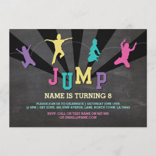Jump Trampoline Birthday Party Teal Boys Invite