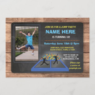 Jump Trampoline Blue Birthday Invite