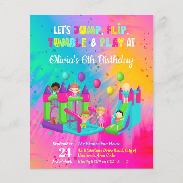 Jump Trampoline Bounce House Kid Birthday Invite (Front)