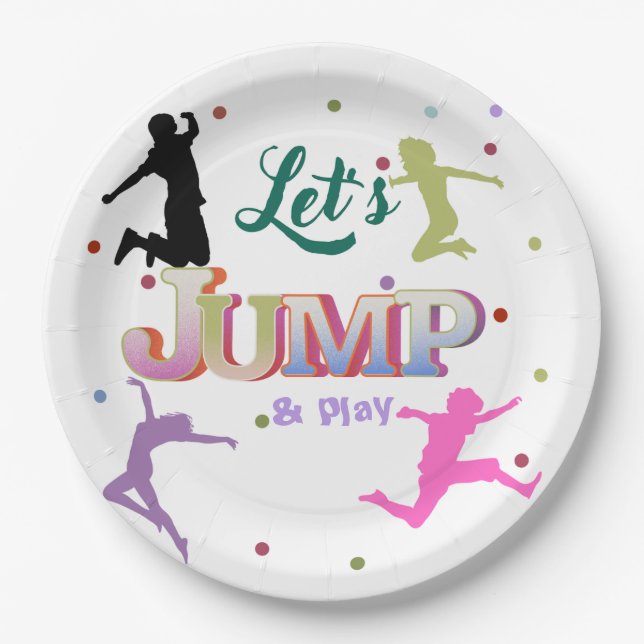Jump Trampoline Colourful Birthday Party  Paper Plate (Front)