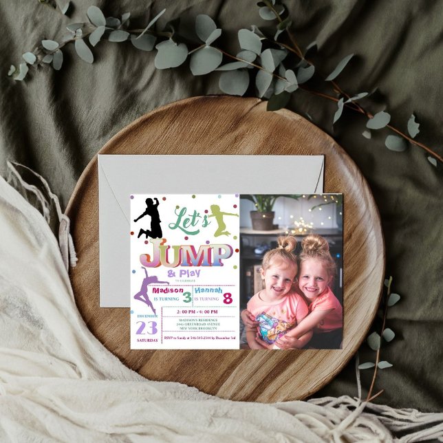 Jump Trampoline Colourful Double birthday party Invitation (Creator Uploaded)