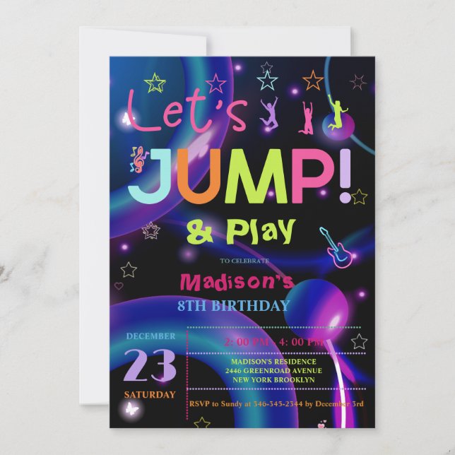 Jump Trampoline Colourful girl birthday party Invitation (Front)