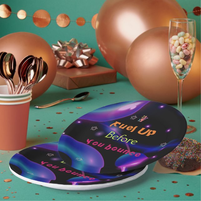 Jump Trampoline Colourful girl birthday party Paper Plate (Multi)