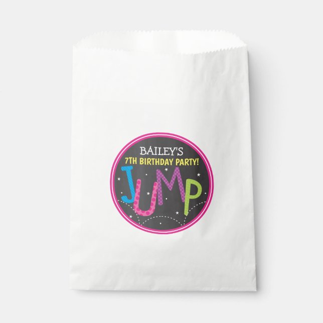 Jump Trampoline Girl Birthday Party Neon Chalk Favour Bags (Front)