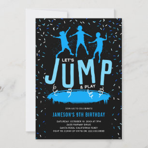 Jump Trampoline Kids Blue Birthday Party Invitation