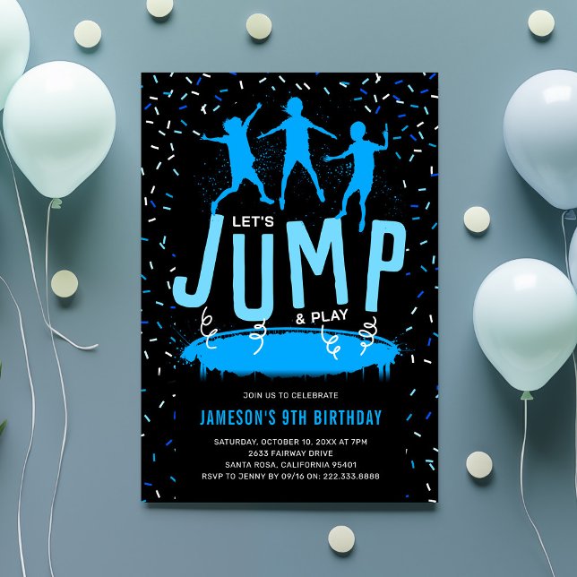 Jump Trampoline Kids Blue Birthday Party Invitation (Creator Uploaded)