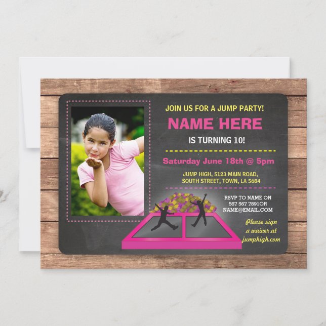 Jump Trampoline Pink Girl's Birthday Invite (Front)