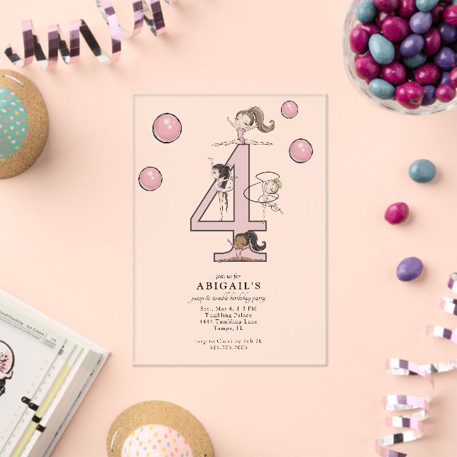 Jump & Tumble Gymnastics 4th Birthday Party Acrylic Invitations (Insitu (Celebration))