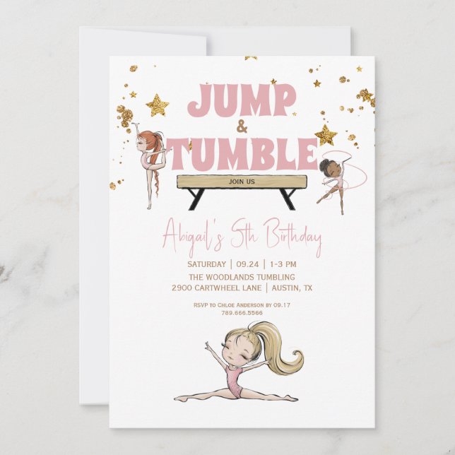 Jump & Tumble Gymnastics Birthday Party Pink Invitation (Front)