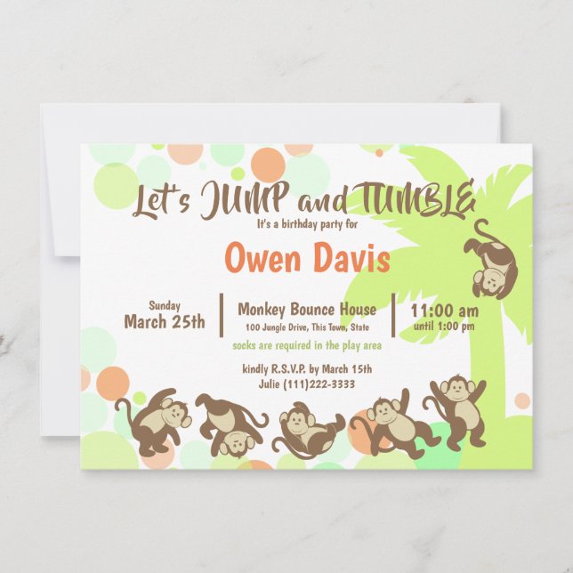 Jump Tumble Monkey Jungle Birthday Invitation (Front)