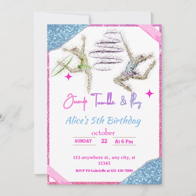 Jump Tumble & Play Gymnastics Themed Birthday  Invitation (Front)