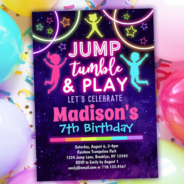 Jump Tumble & Play Trampoline Park Girls Birthday Invitation (Creator Uploaded)