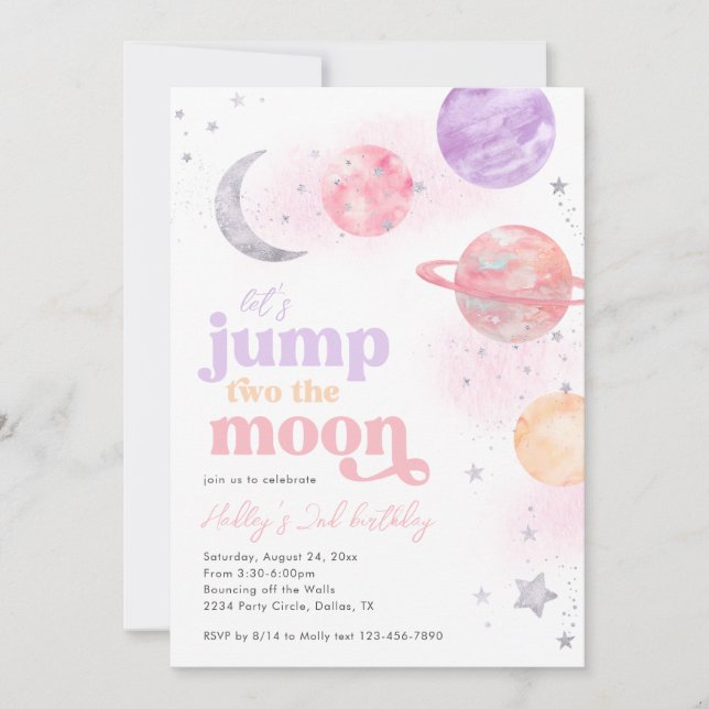 Jump TWO the Moon Birthday Invitation (Front)