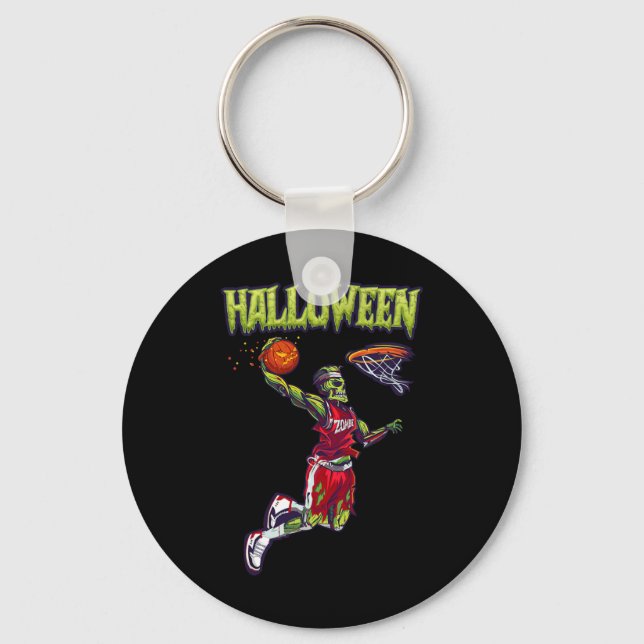 Jump Zombie Basketball Dunk Player Halloween Pumpk Key Ring (Front)