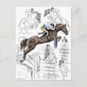 Jumper Horses Fences Montage Postcard