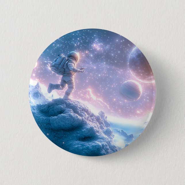 Jumping Astronaut 6 Cm Round Badge (Front)