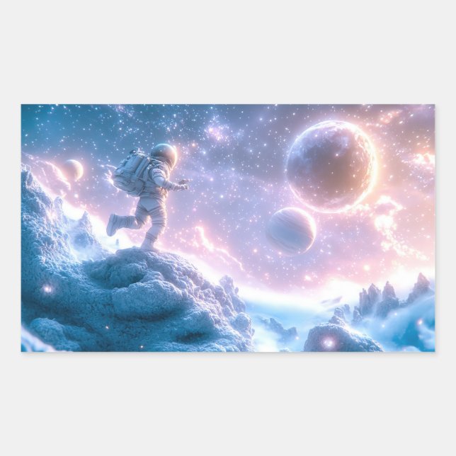 Jumping Astronaut Rectangular Sticker (Front)