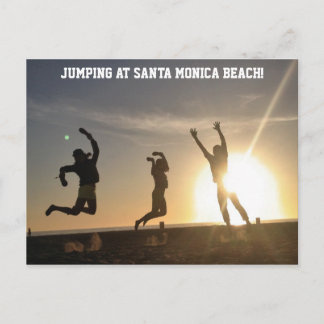 Jumping at Santa Monica Beach Postcard