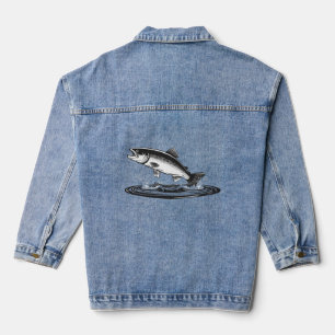 jumping atlantic salmon fish denim jacket