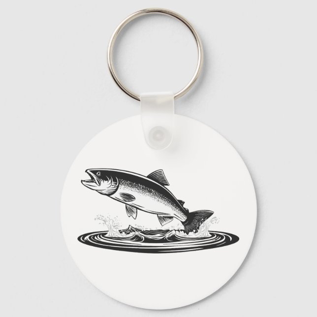 jumping atlantic salmon fish key ring (Front)