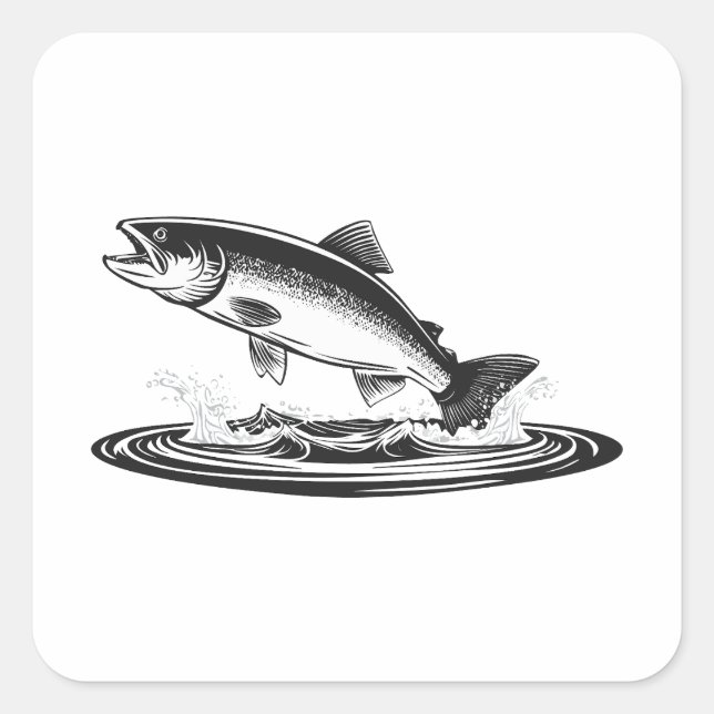 jumping atlantic salmon fish square sticker (Front)