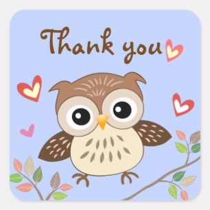 Jumping Baby Owl Thank you Stickers