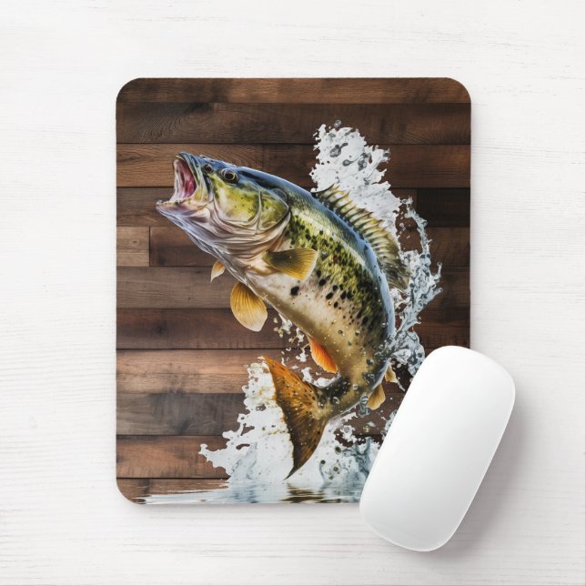 Jumping Bass Gone Fishing Mouse Mat (With Mouse)