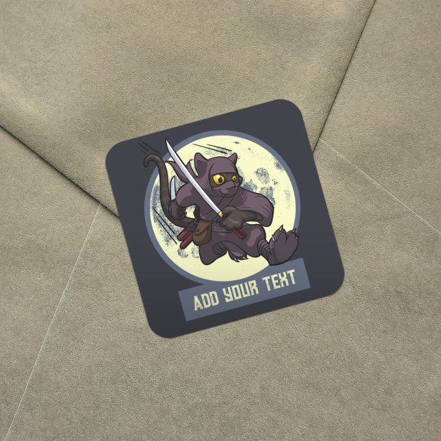 Jumping Black Cat Ninja Alternative Animal Artwork Square Sticker (Creator Uploaded)