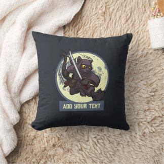 Jumping Black Cat Ninja Custom Text Animal Artwork Cushion